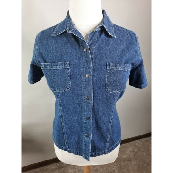 S2 Vtg 90s Blue Jean Western Denim Shirt Snaps L - Picture 8 of 9
